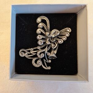 NWT Silver And Crystal Angel Brooch Pin